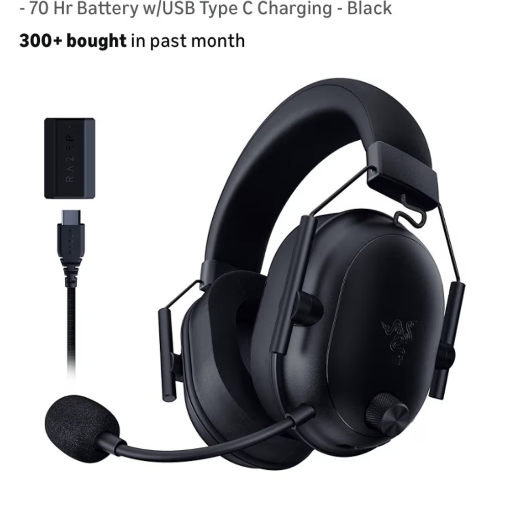Razer Black Over-Ear Wireless Gaming Headset with Boom Mic